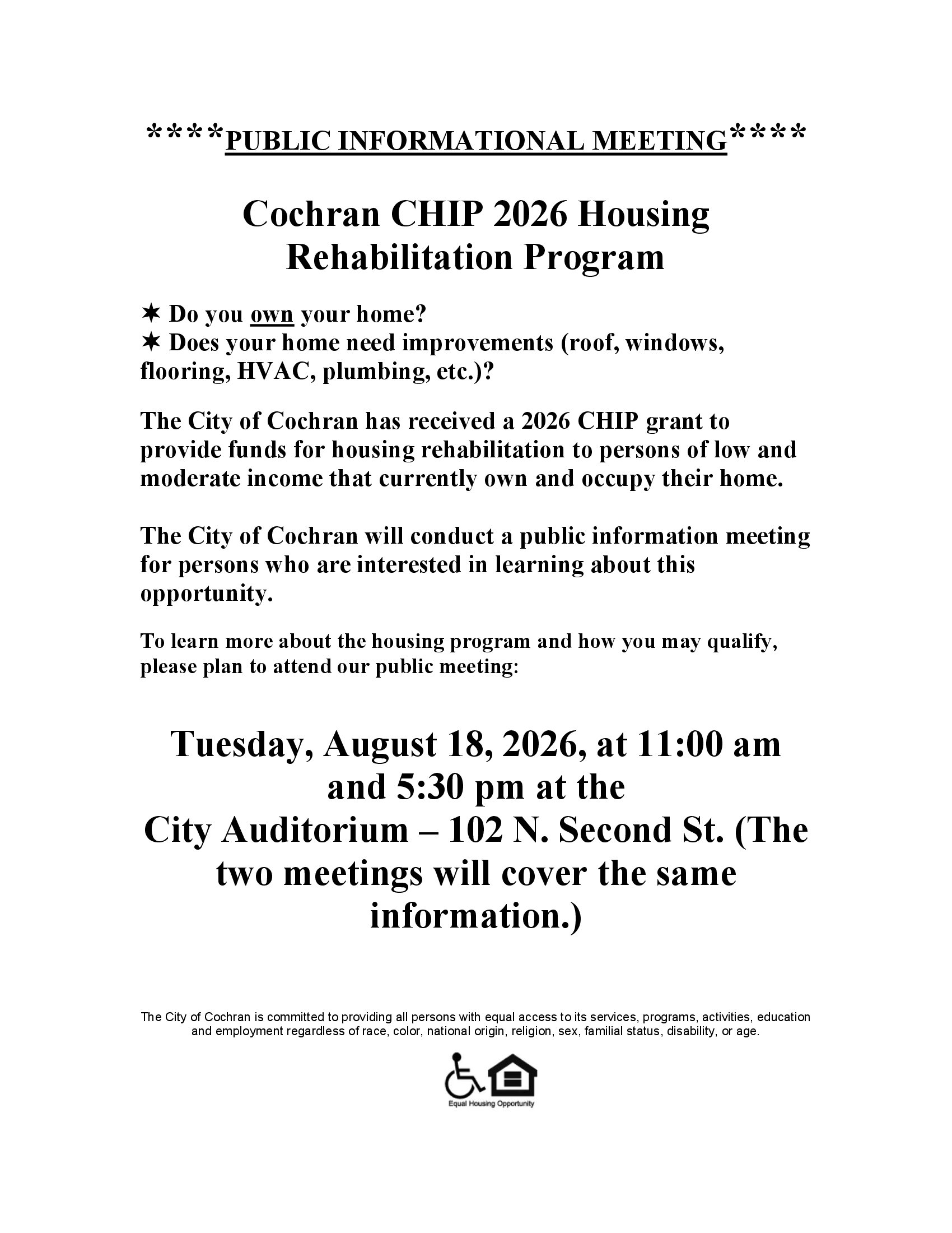 Cochran CHIP 2026 Housing Rehabilitation Program